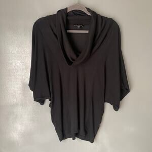 BEBE Women's Small Black Knit Cowl Neck Short Sleeve 90's Y2K Relaxed Classic